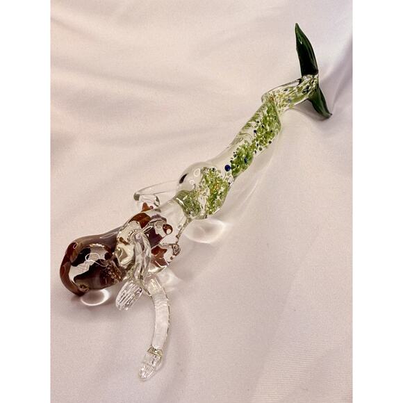 Art Glass Mermaid Ornament Hand Blown Sculpture Hanging Long Hair Swimming - Picture 3 of 11